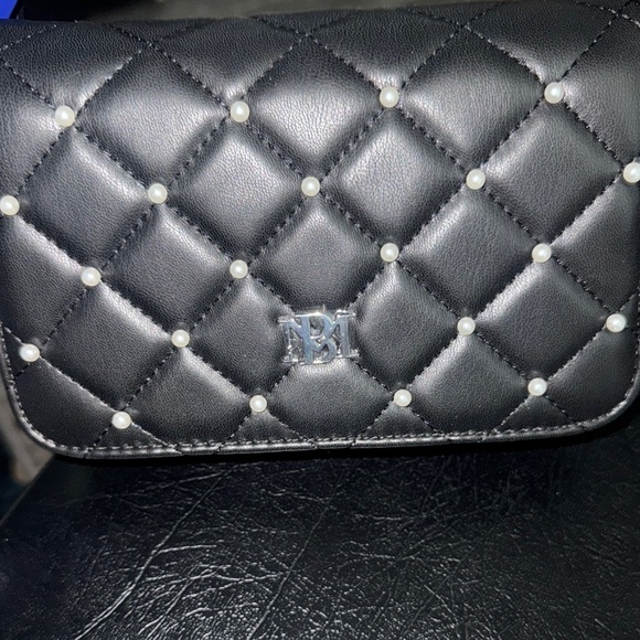 Badgley Mischka Handbags - Badgley Mischka Elegant Black Quilted Crossbody with Pearl Accents NWT